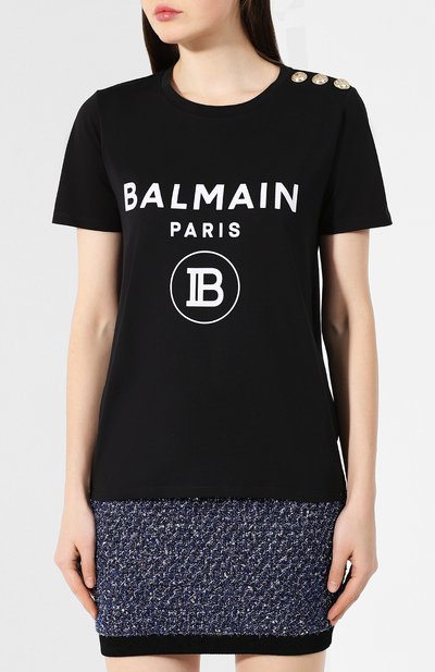 Хлопковая футболка BALMAIN черного цвета по цене 35250 руб., арт. SF11364/I193, фото 3 Хлопковая футболка BALMAIN, арт. SF11364/I193, фото 3