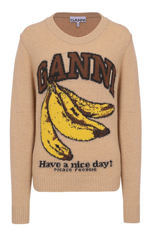 Шерстяной пуловер Ganni A1070265 Бежевый A1070265