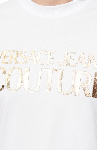 Хлопковая футболка VERSACE JEANS COUTURE, арт. 72GAHT01-72UP600 S L0G0 THICK F0IL WHITE+G0LD/CJ00, фото 5