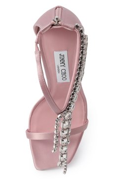 Женские текстильные босоножки verity 100 JIMMY CHOO розового цвета, арт. VERITY SANDAL 100/SAT | Фото 6 (Материал внешний: Текстиль; Подошва: Плоская; Драгоценные камни: Проставлено; Материал внутренний: Натуральная кожа; Каблук высота: Высокий; Материал сплава: Проставлено; Каблук тип: Шпилька)