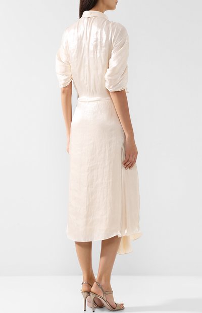Однотонное платье-миди с воротником аскот PRADA, арт. P36S3-1RZO-F0K74, фото 4