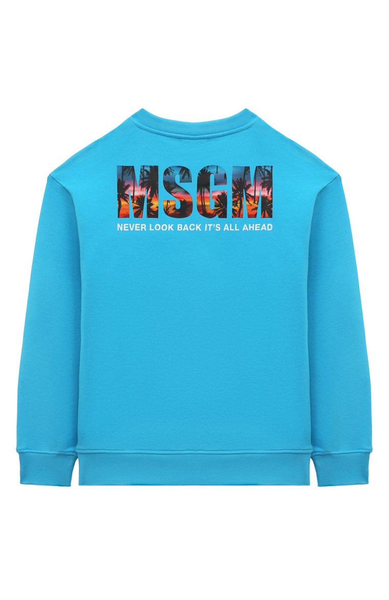 Детский хлопковый свитшот MSGM KIDS голубого цвета, арт. S4MSJBSW241 | Фото 2 (Материал сплава: Проставлено; Рукава: Длинные; Материал внешний: Хлопок; Драгоценные камни: Проставлено; Мальчики Кросс-КТ: Свитшот-одежда; Ростовка одежда: 6 лет | 116 см, 8 лет | 128 см, 10 - 11 лет | 140 - 146см, 12 лет | 152 см, 16 лет | 164 см)