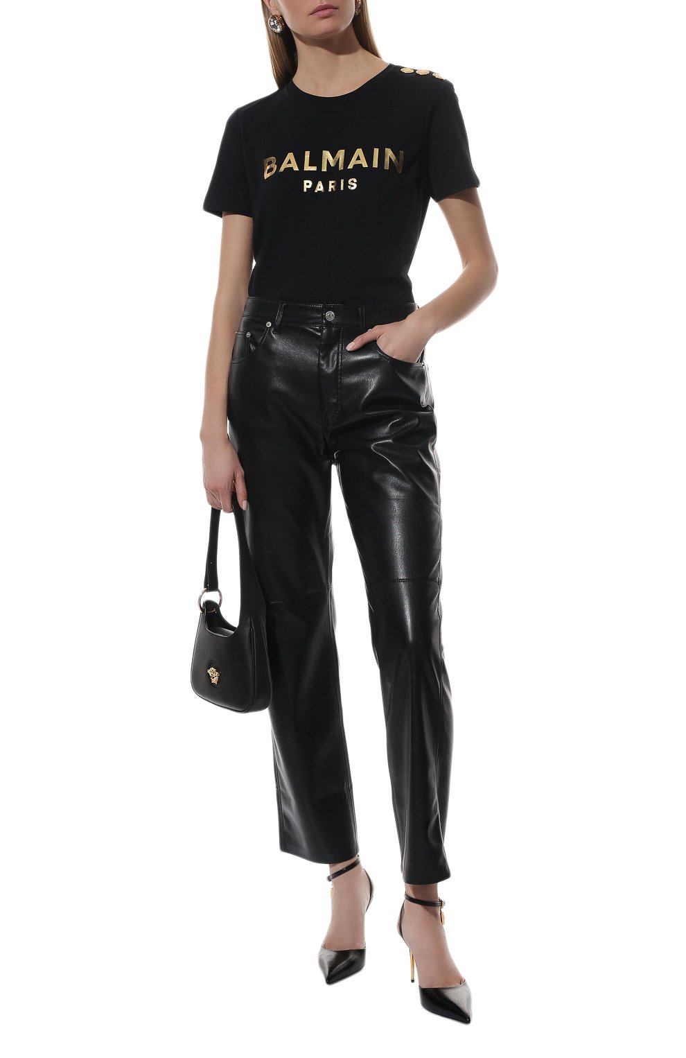 Хлопковая футболка BALMAIN черного цвета по цене 42050 руб., арт. XF1EF005/BB28, фото 2 Хлопковая футболка BALMAIN, арт. XF1EF005/BB28, фото 2