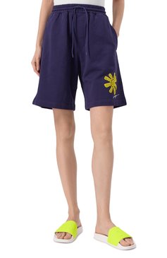 Женские хлопковые шорты MSGM темно-синего цвета, арт. 3841MDB75/257000 | Фото 3 (Драгоценные камни: Проставлено; Длина Ж (юбки, платья, шорты): Мини; Материал сплава: Проставлено; Стили: Кэжуэл; Материал внешний: Хлопок)