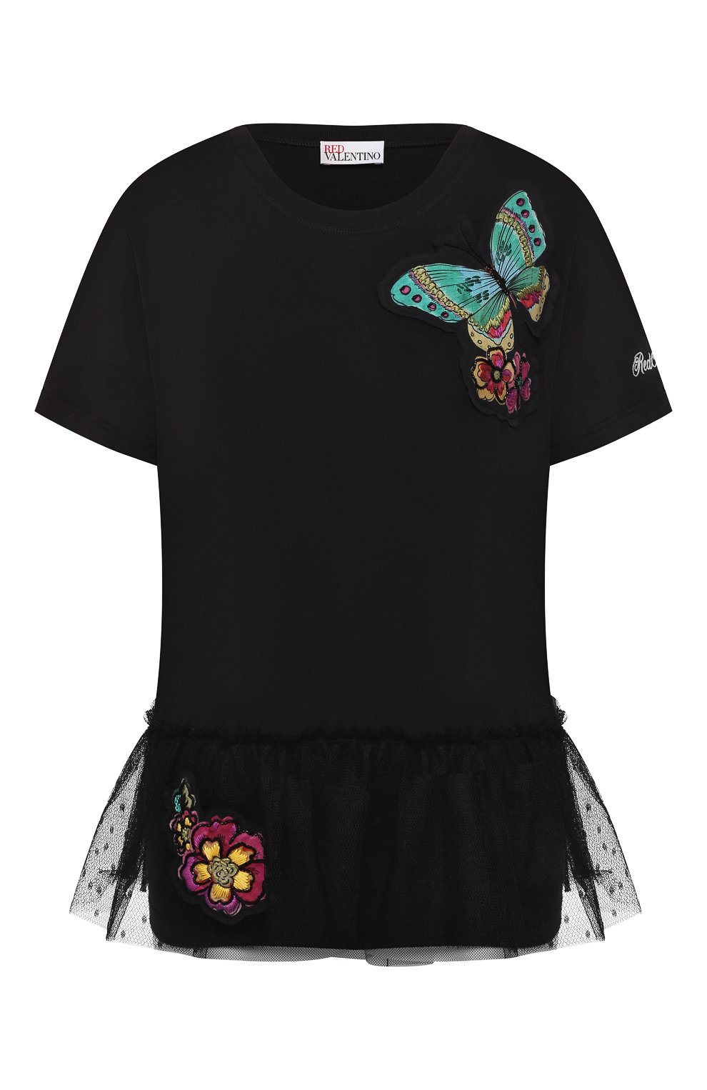 Хлопковая футболка REDVALENTINO черного цвета по цене 25650 руб., арт. TR0MG06C/549, фото 1 Хлопковая футболка REDVALENTINO, арт. TR0MG06C/549, фото 1