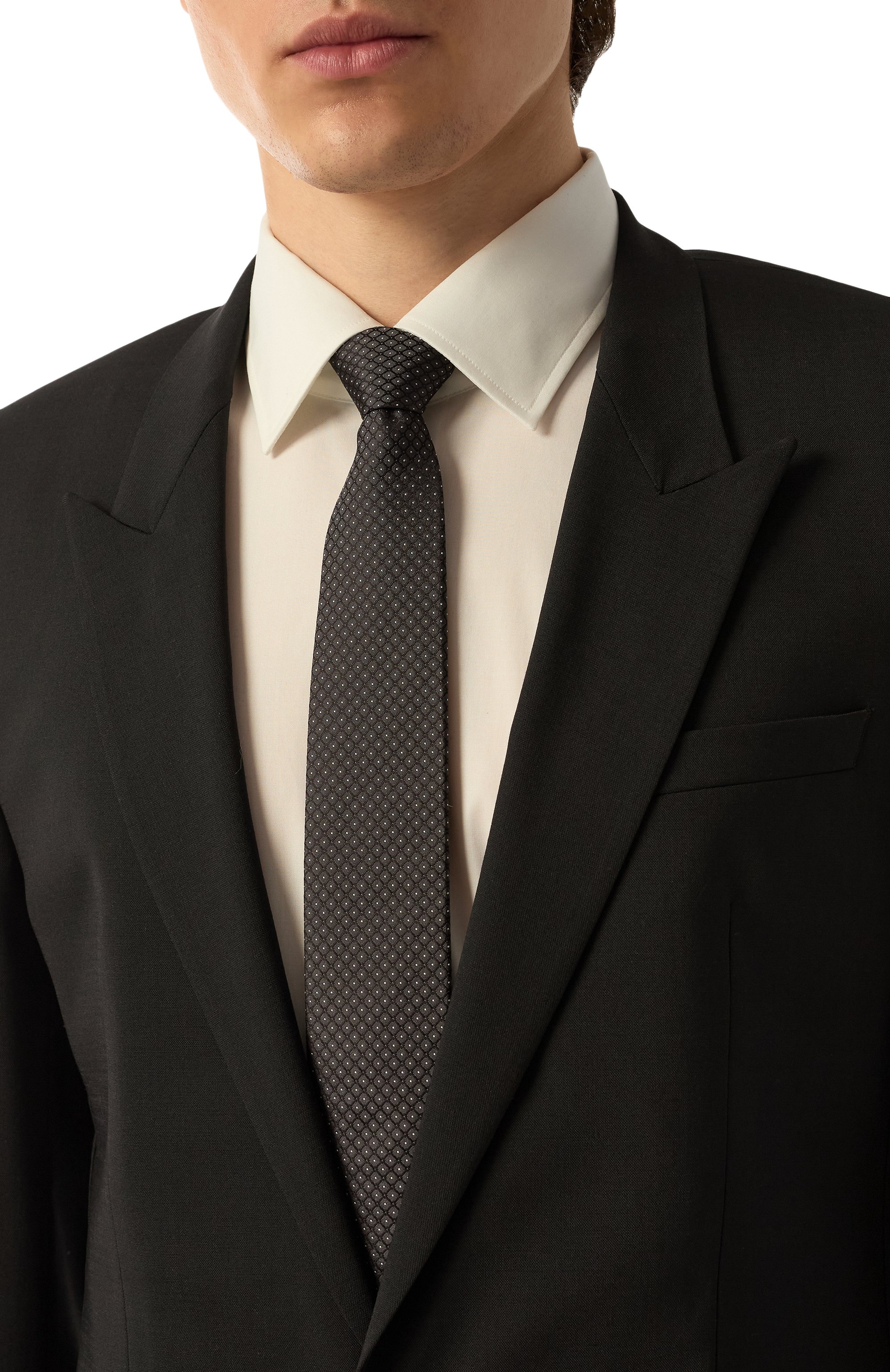 Шелковый галстук HUGO черного цвета по цене 8995 руб., арт. 50535335, фото 2 Шелковый галстук HUGO, арт. 50535335, фото 2