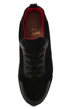 Мужские комбинированные кеды aurelien CHRISTIAN LOUBOUTIN черного цвета, арт. 3170921/AURELIEN FLAT | Фото 5 (Материал внешний: Кожа; Материал внутренний: Натуральная кожа, Текстиль; Материал сплава: Проставлено; Стили: Классический; Материал утеплителя: Без утеплителя; Подошва: Массивная; Драгоценные камни: Проставлено)