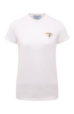 Женская хлопковая футболка PRADA белого цвета, арт. 3555AR-1YSH-F0N40-211 | Фото 1 (Материал внешний: Хлопок; Длина (для топов): Стандартные; Рукава: Короткие; Принт: Без принта; Стили: Кэжуэл; Материал сплава: Проставлено; Региональные ограничения белый список (Axapta Mercury): Не проставлено; Драгоценные камни: Проставлено)