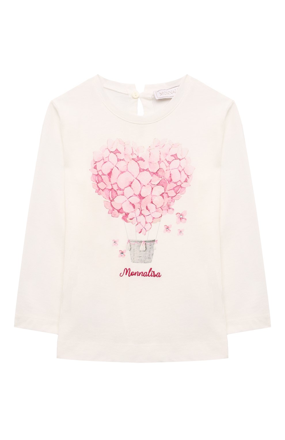Хлопковый лонгслив MONNALISA молочного цвета по цене 6700 руб., арт. 39D600, фото 1 Хлопковый лонгслив MONNALISA, арт. 39D600, фото 1