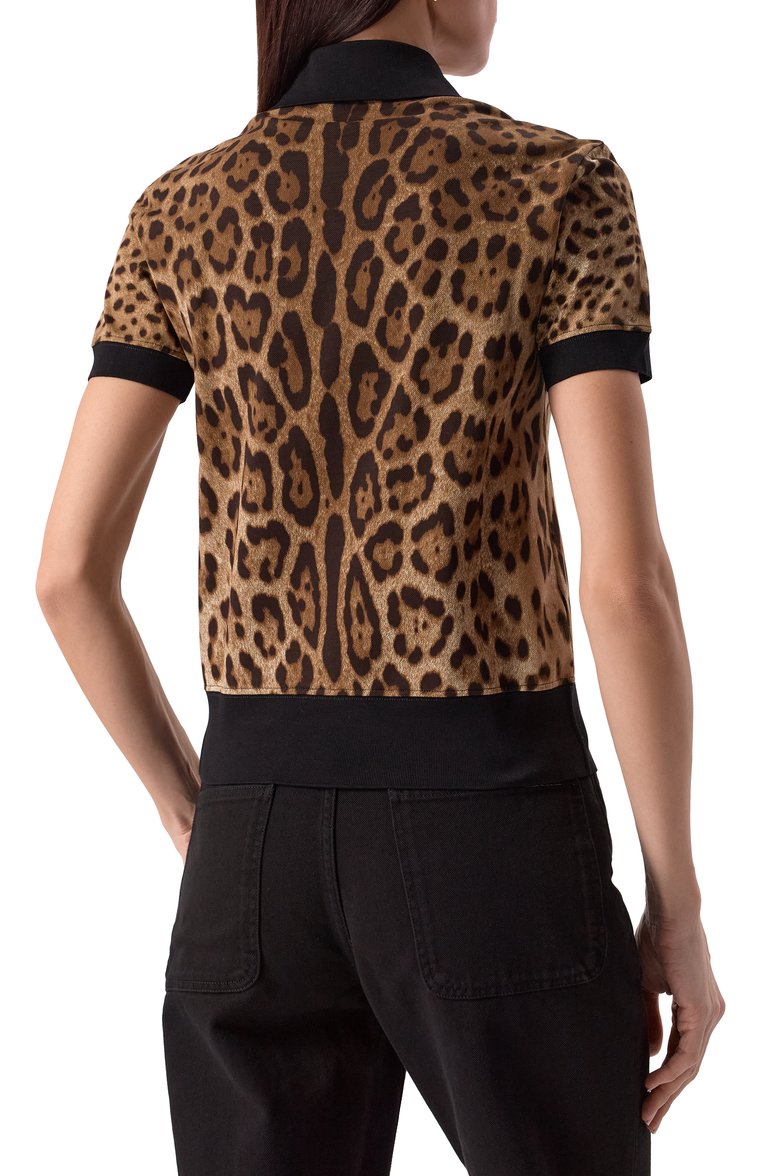 Женское хлопковое поло DOLCE & GABBANA леопардового цвета, арт. F8V33T/HS7KA | Фото 4 (Длина (для топов): Стандартные; Рукава: Короткие; Стили: Гламурный; Материал внешний: Хлопок; Автоматизация состава: Проставлено; Размерность: Идёт в размер; Автоматизация ТО: Проставлено)