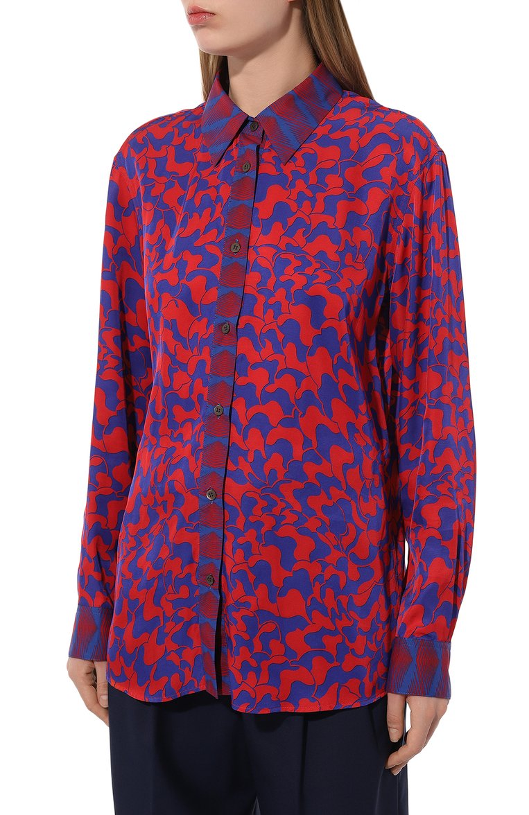 Женская блузка из вискозы и хлопка DRIES VAN NOTEN разноцветного цвета, арт. 010703-8104 | Фото 3 (Материал внешний: Вискоза; Рукава: Длинные; Длина (для топов): Удлиненные; Принт: С принтом; Женское Кросс-КТ: Блуза-одежда; Стили: Кэжуэл; Автоматизация ТО: Проставлено; Автоматизация состава: Проставлено)