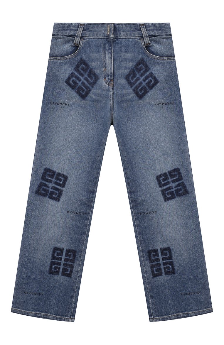 Детские джинсы GIVENCHY синего цвета, арт. H30125/6A-12A | Фото 1 (Нос: Не проставлено; Материал внешний: Хлопок; Материал сплава: Проставлено; Детали: Декор; Ростовка одежда: 5 лет | 110 см, 7 лет | 122 см, 9 лет | 134 см, 12 лет | 152 см)