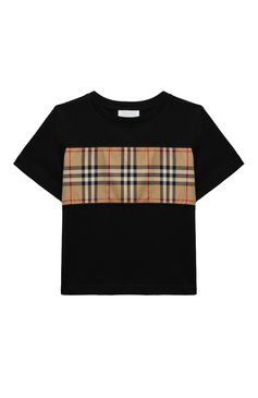 Детская хлопковая футболка BURBERRY черного цвета, арт. 8064784 | Фото 1 (Рукава: Короткие; Материал сплава: Проставлено; Материал внешний: Хлопок; Мальчики Кросс-КТ: Футболка-одежда; Драгоценные камни: Проставлено)