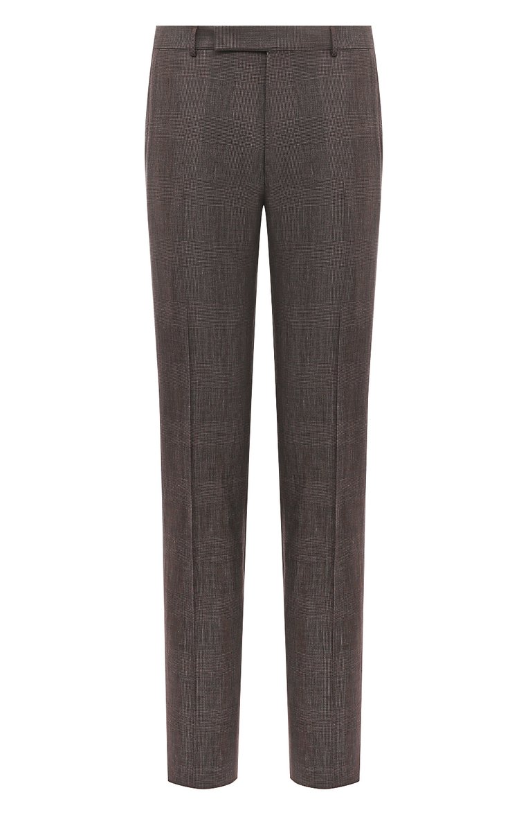 Мужские брюки из шерсти и льна ZEGNA темно-коричневого цвета, арт. 749F09A7/75TB12 | Фото 1 (Материал внешний: Шерсть, Лен; Длина (брюки, джинсы): Стандартные; Стили: Кэжуэл; Случай: Повседневный)
