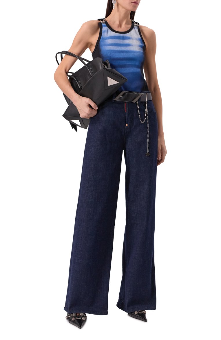 Женские джинсы traveller DSQUARED2 темно-синего цвета, арт. S72LB0861/S30664 | Фото 2 (Длина (брюки, джинсы): Удлиненные; Материал внешний: Хлопок, Деним; Силуэт Ж (брюки и джинсы): Прямые; Стили: Кэжуэл; Кросс-КТ: Деним; Автоматизация ТО: Проставлено; Автоматизация состава: Проставлено)