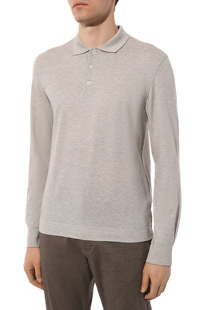 Поло из хлопка и шелка ZEGNA серого цвета по цене 61550 руб., арт. UC381A6/C748, фото 3 Поло из хлопка и шелка ZEGNA, арт. UC381A6/C748, фото 3