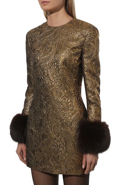 Платье с меховой отделкой SAINT LAURENT, арт. 673100/Y9D41, фото 3