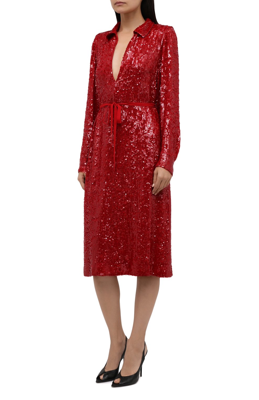 Платье из вискозы с отделкой пайетками DRIES VAN NOTEN красного цвета по цене 171000 руб., арт. 212-011039-3223, фото 3 Платье из вискозы с отделкой пайетками DRIES VAN NOTEN, арт. 212-011039-3223, фото 3