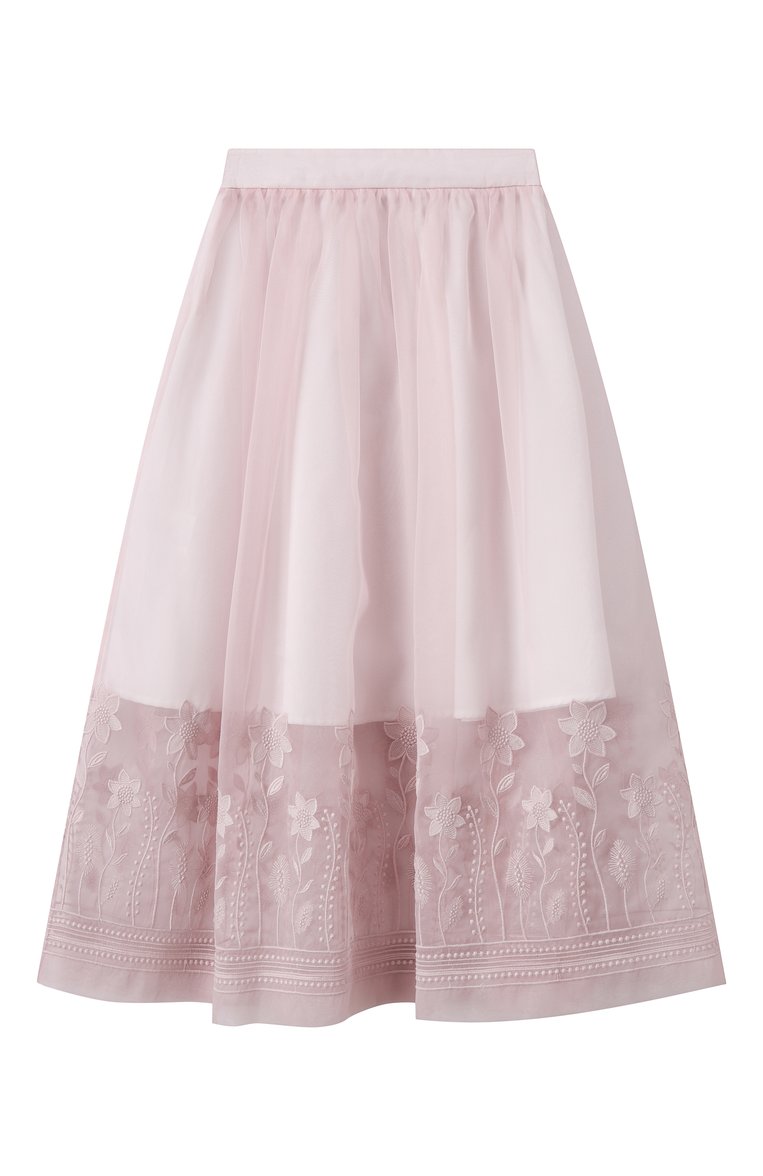 Детская юбка ELIE SAAB JUNIOR светло-розового цвета, арт. EFG0021 MX TS1025 | Фото 2 (Нос: Не проставлено; Материал подклада: Хлопок; Случай: Вечерний; Материал внешний: Синтетический материал; Автоматизация состава: Проставлено; Ростовка одежда: 6 лет | 116 см, 12 лет | 152 см, 13 - 15 лет | 158 см, 16 лет | 164 см, 8 лет | 128 см, 10 - 11 лет | 140 - 146см)
