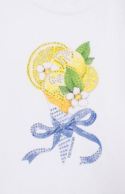 Хлопковая футболка MONNALISA белого цвета по цене 10900 руб., арт. 19G620, фото 3 Хлопковая футболка MONNALISA, арт. 19G620, фото 3