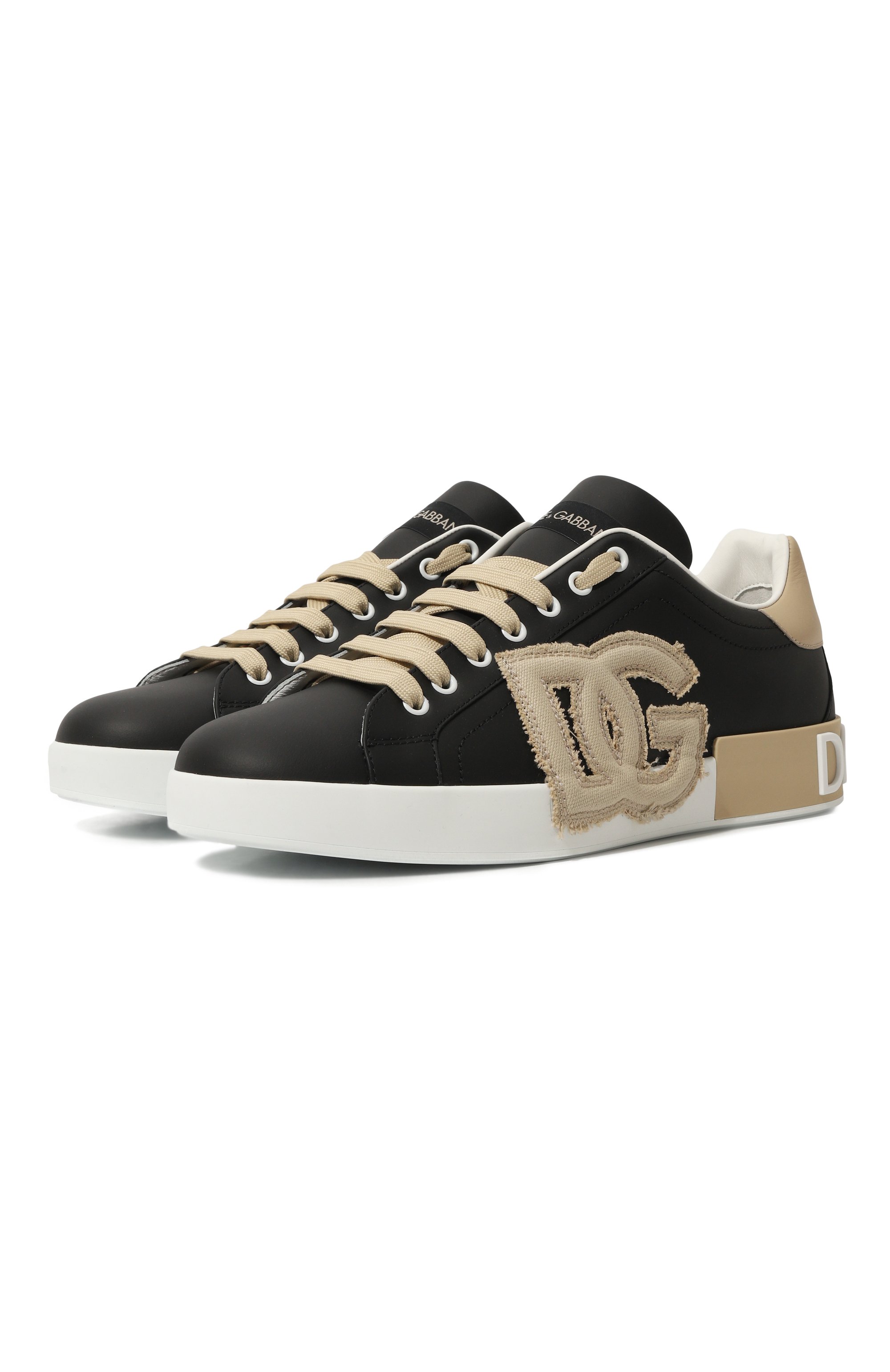 Кожаные кеды portofino DOLCE & GABBANA черного цвета по цене 66000 руб., арт. CS1772/AT390, фото 1 Кожаные кеды portofino DOLCE & GABBANA, арт. CS1772/AT390, фото 1