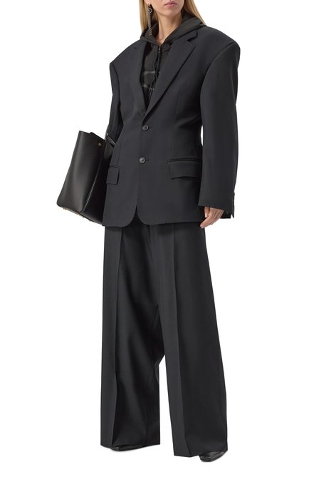 Женские брюки BALENCIAGA черного цвета, арт. 814577/TKT28 | Фото 2 (Драгоценные камни: Проставлено; Материал внешний: Шерсть, Синтетический материал; Длина (брюки, джинсы): Стандартные; Материал сплава: Проставлено)