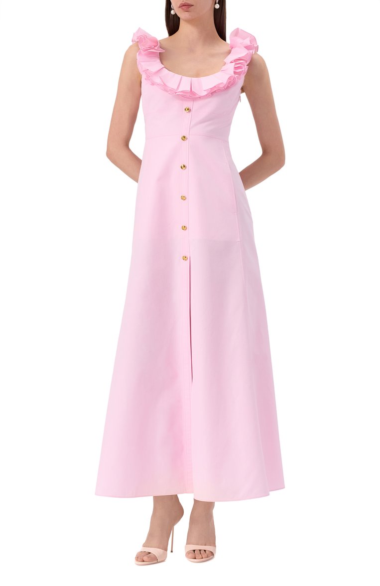 Женское хлопковое платье GIAMBATTISTA VALLI розового цвета, арт. 25SSPVCA5030-40P0P | Фото 3 (Материал внешний: Хлопок; Длина Ж (юбки, платья, шорты): Макси; Стили: Романтичный; Женское Кросс-КТ: Платье-одежда; Рукава: Без рукавов; Случай: Коктейльный)