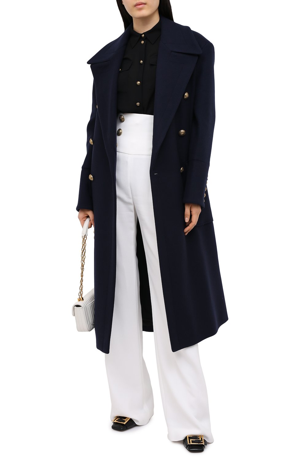 Шерстяное пальто BALMAIN темно-синего цвета по цене 238500 руб., арт. UF19578/W006, фото 2 Шерстяное пальто BALMAIN, арт. UF19578/W006, фото 2