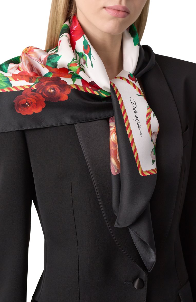 Женский шелковый платок DOLCE & GABBANA разноцветного цвета, арт. FN090R/GDC5C | Фото 2 (Автоматизация состава: Проставлено; Материал: Текстиль, Шелк; Нос: Не проставлено; Принт: С принтом)
