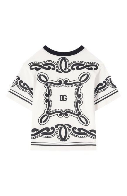 Детская хлопковая футболка DOLCE & GABBANA черно-белого цвета, арт. L4JTHV/G70K3/2-6 | Фото 1 (Рукава: Короткие; Материал сплава: Проставлено; Драгоценные камни: Проставлено)