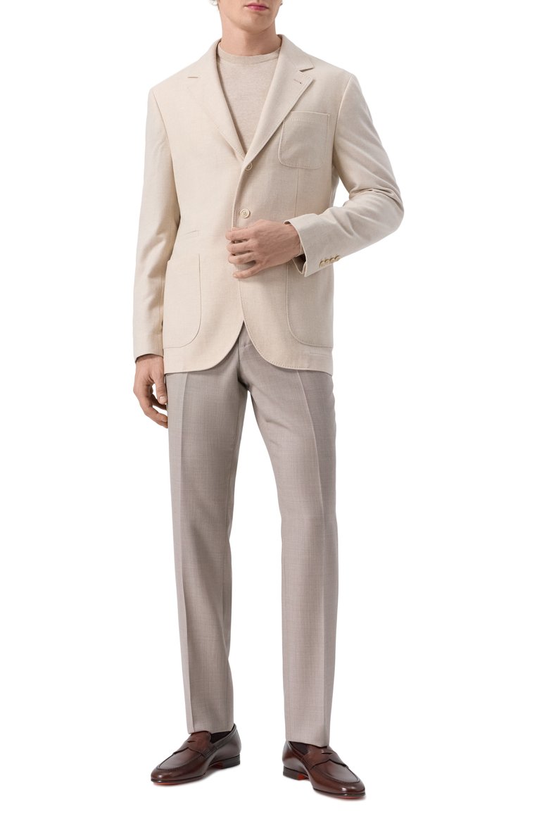 Мужские шерстяные брюки ZEGNA �светло-коричневого цвета, арт. 75TB12/811F34A8 | Фото 2 (Материал внешний: Шерсть; Длина (брюки, джинсы): Стандартные; Случай: Повседневный; Стили: Кэжуэл; Автоматизация состава: Проставлено; Автоматизация ТО: Проставлено)