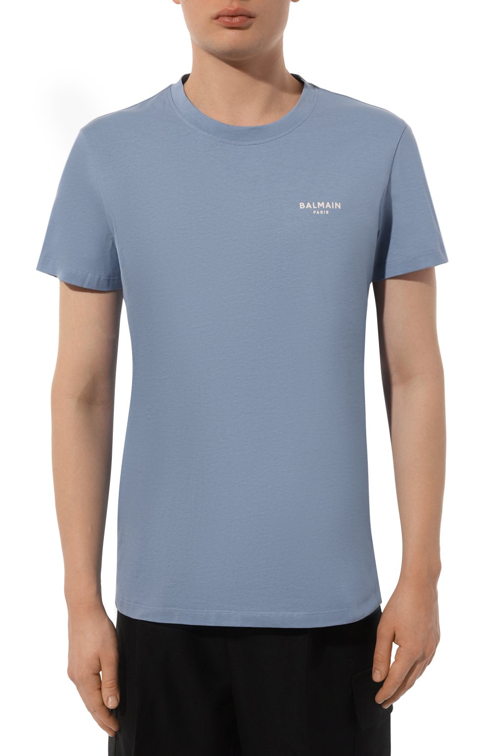 Хлопковая футболка BALMAIN голубого цвета по цене 36050 руб., арт. CH1EF000/BB04, фото 3 Хлопковая футболка BALMAIN, арт. CH1EF000/BB04, фото 3