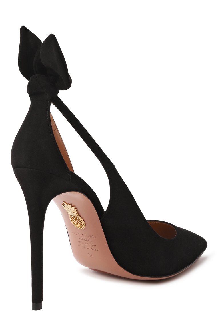 Женские замшевые туфли bow tie 105 AQUAZZURA черного цвета, арт. DENHIGP0-SUE-F00 | Фото 5 (Подошва: Плоская; Материал внешний: Натуральная кожа, Замша; Материал внутренний: Натуральная кожа; Каблук высота: Высокий; Материал сплава: Проставлено; Драгоценные камни: Проставлено; Каблук тип: Шпилька)