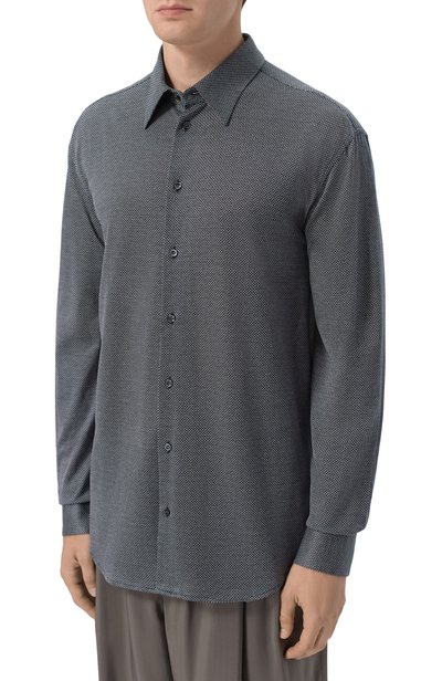 Хлопковая рубашка GIORGIO ARMANI темно-синего цвета по цене 99800 руб., арт. GM004664/TE23925, фото 3 Хлопковая рубашка GIORGIO ARMANI, арт. GM004664/TE23925, фото 3