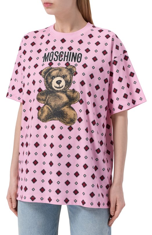 Хлопковая футболка Moschino V0715/0541 Розовый  V0715/0541 Фото 3
