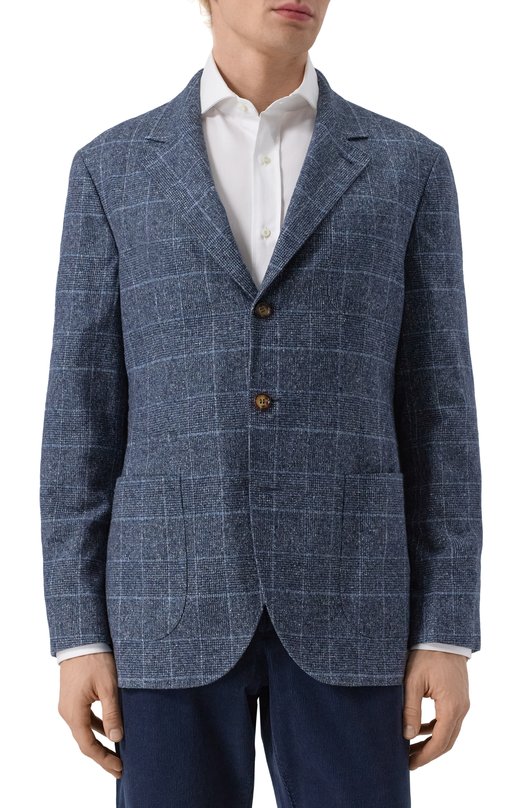 Пиджак из шелка и шерсти Brunello Cucinelli MY4667BND Синий  MY4667BND Фото 4
