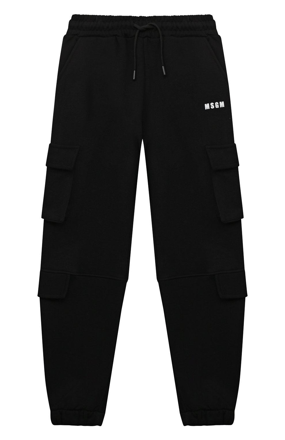 Хлопковые брюки-карго MSGM KIDS черного цвета по цене 11700 руб., арт. F3MSJUFP045, фото 1 Хлопковые брюки-карго MSGM KIDS, арт. F3MSJUFP045, фото 1