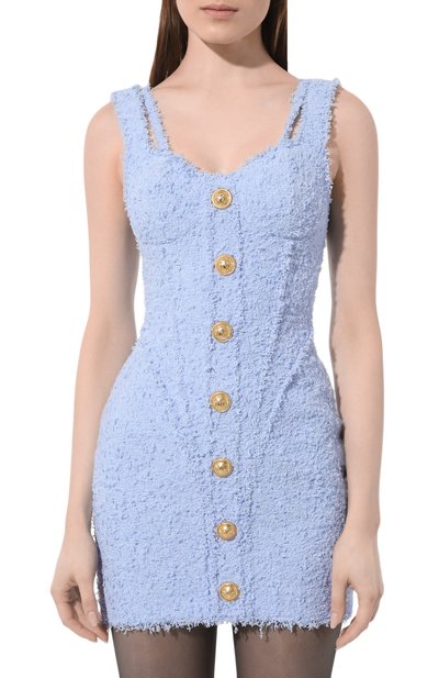 Платье BALMAIN голубого цвета по цене 299500 руб., арт. AF0R4155XC67, фото 3 Платье BALMAIN, арт. AF0R4155XC67, фото 3