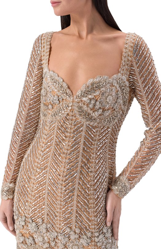 Платье с отделкой стразами и бисером Elie Saab D0930NF25/BE043 Бежевый  D0930NF25/BE043 Фото 4