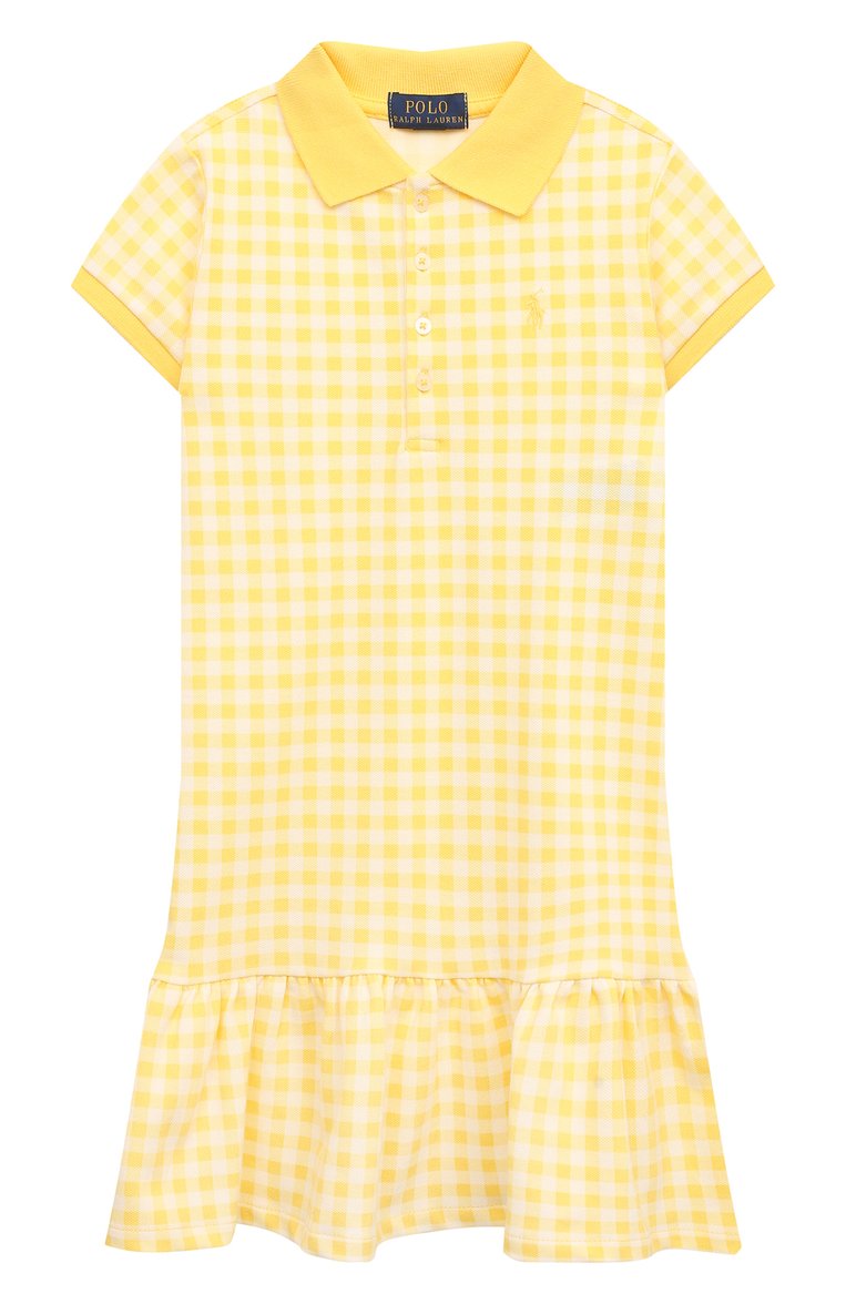Детское хлопковое платье POLO RALPH LAUREN желтого цвета, арт. 312868759 | Фото 1 (Материал внешний: Хлопок; Рукава: Короткие; Девочки Кросс-КТ: Платье-одежда; Случай: Повседневный; Драгоценные камни: Проставлено; Материал сплава: Проставлено; Нос: Не проставлено; Ростовка одежда: 5 лет | 110 см, 6 лет | 116 см)