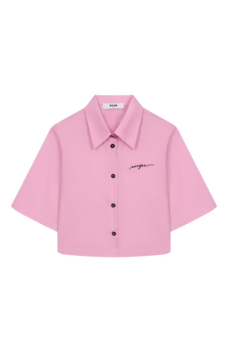 Детское хлопковая рубашка MSGM KIDS розового цвета, арт. S5MSJGSI269 | Фото 1 (Материал внешний: Синтетический материал, Хлопок; Рукава: Короткие; Случай: Повседневный; Автоматизация ТО: Проставлено; Автоматизация состава: Проставлено; Ростовка одежда: 8 лет | 128 см, 12 лет | 152 см, 10 - 11 лет | 140 - 146см, 16 лет | 164 см, 6 лет | 116 см)