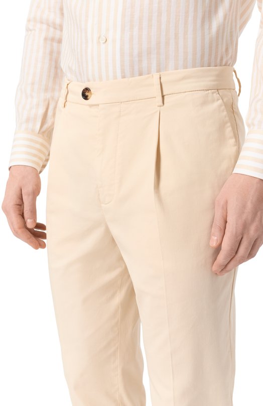 Хлопковые брюки Brunello Cucinelli M289LE1450 Кремовый  M289LE1450 Фото 5