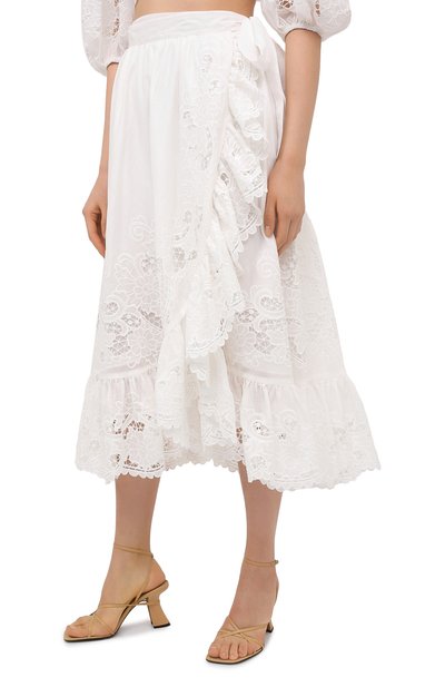 Хлопковая юбка ZIMMERMANN белого цвета по цене 89000 руб., арт. 9881SLLU, фото 3 Хлопковая юбка ZIMMERMANN, арт. 9881SLLU, фото 3