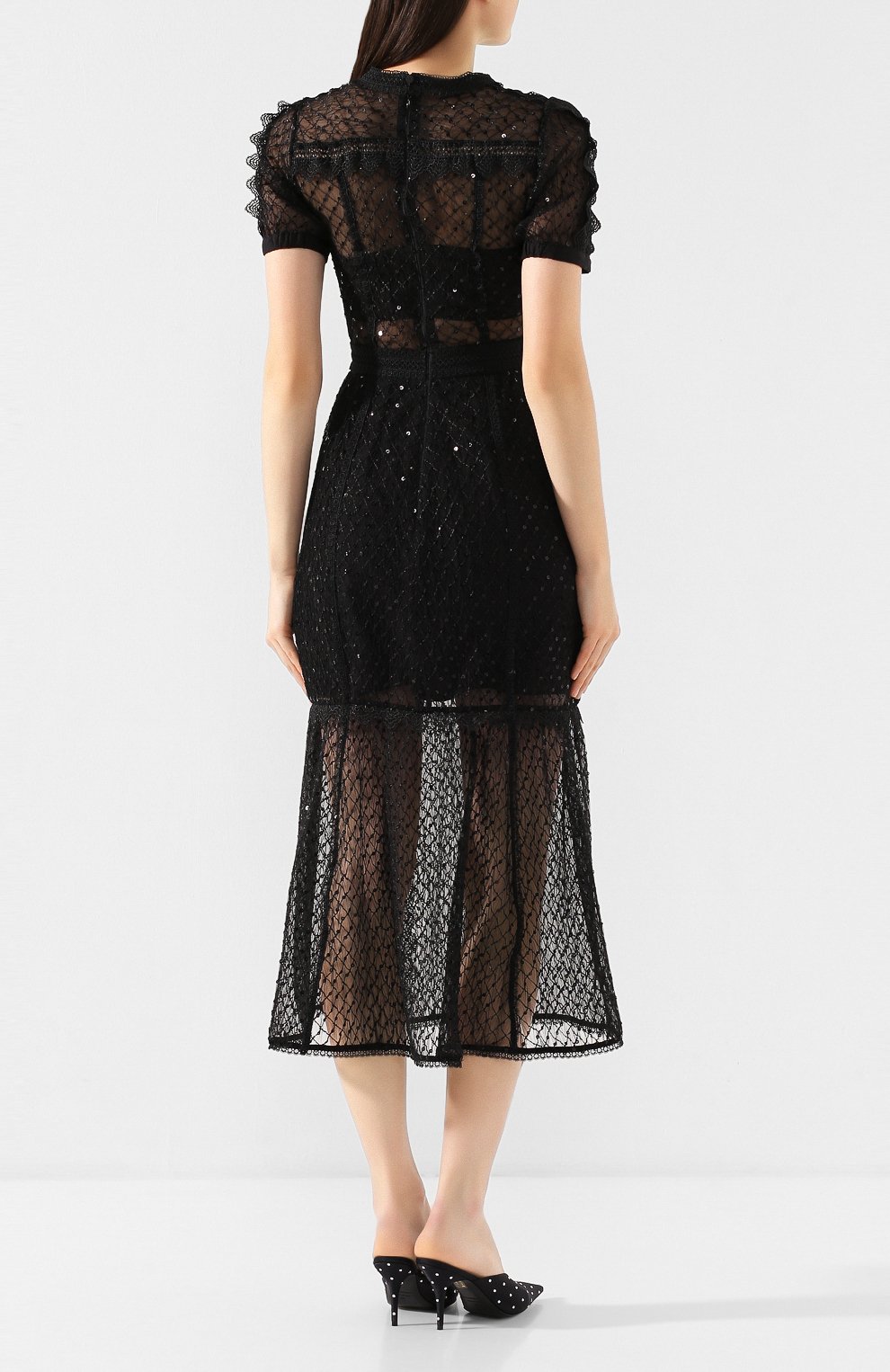 Платье-миди SELF-PORTRAIT черного цвета по цене 47750 руб., арт. RS20-076, фото 4 Платье-миди SELF-PORTRAIT, арт. RS20-076, фото 4