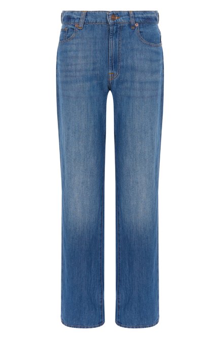 Женск�ие джинсы tess trouser 7 FOR ALL MANKIND синего цвета, арт. 7U660U03P0X | Фото 1 (Длина (брюки, джинсы): Стандартные; Материал сплава: Проставлено; Материал внешний: Лен, Хлопок; Драгоценные камни: Проставлено)