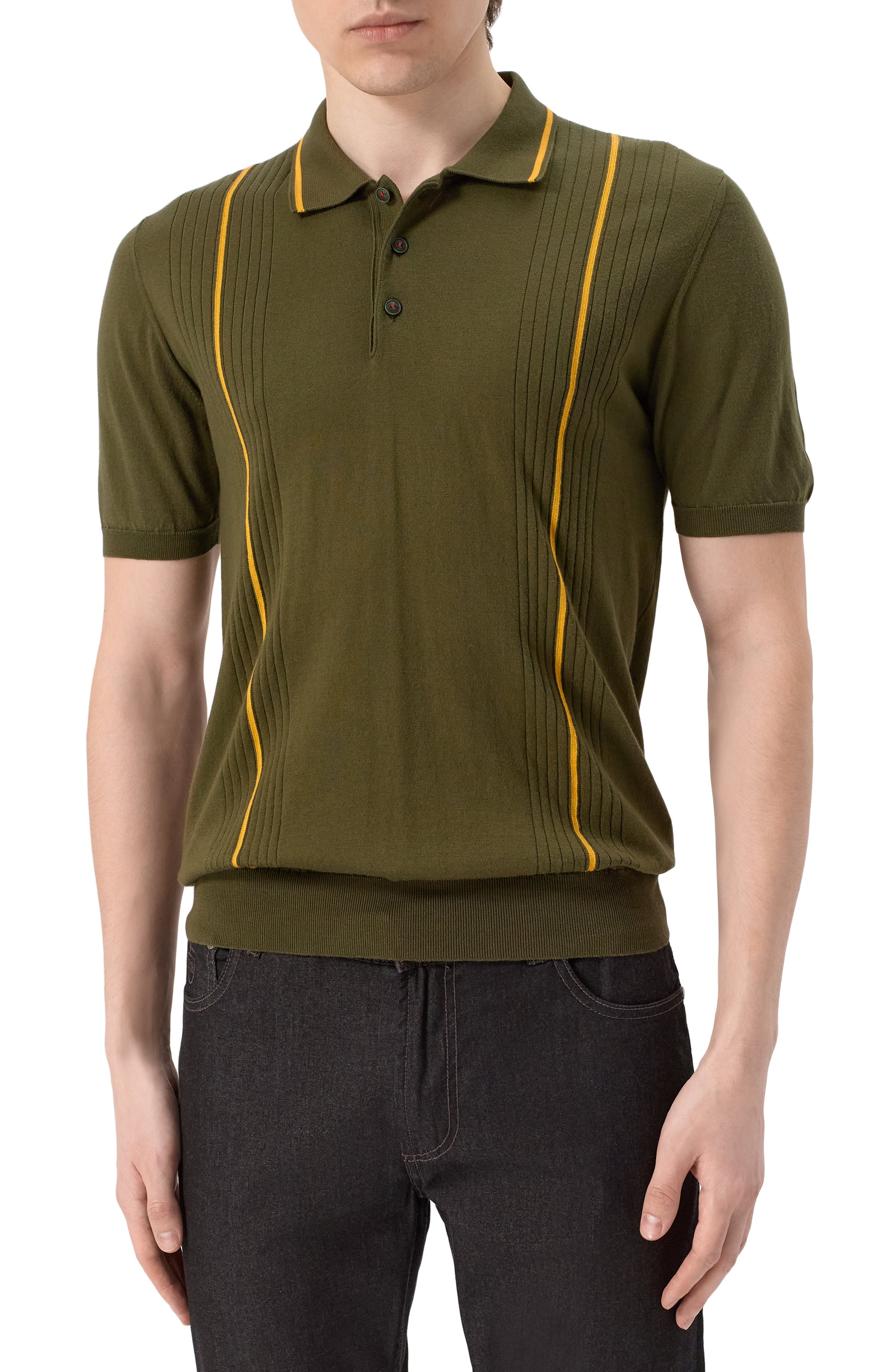 Хлопковое поло KITON хаки цвета по цене 166000 руб., арт. UMK0715V105A, фото 3 Хлопковое поло KITON, арт. UMK0715V105A, фото 3