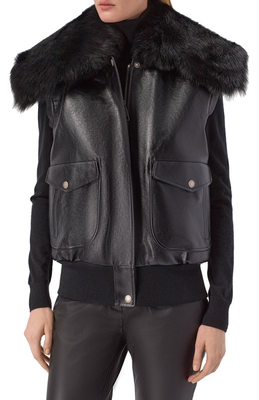 Кожаный жилет с воротником из овчины Dolce & Gabbana F9T18L/GDDD4 Чёрный  F9T18L/GDDD4 Фото 3