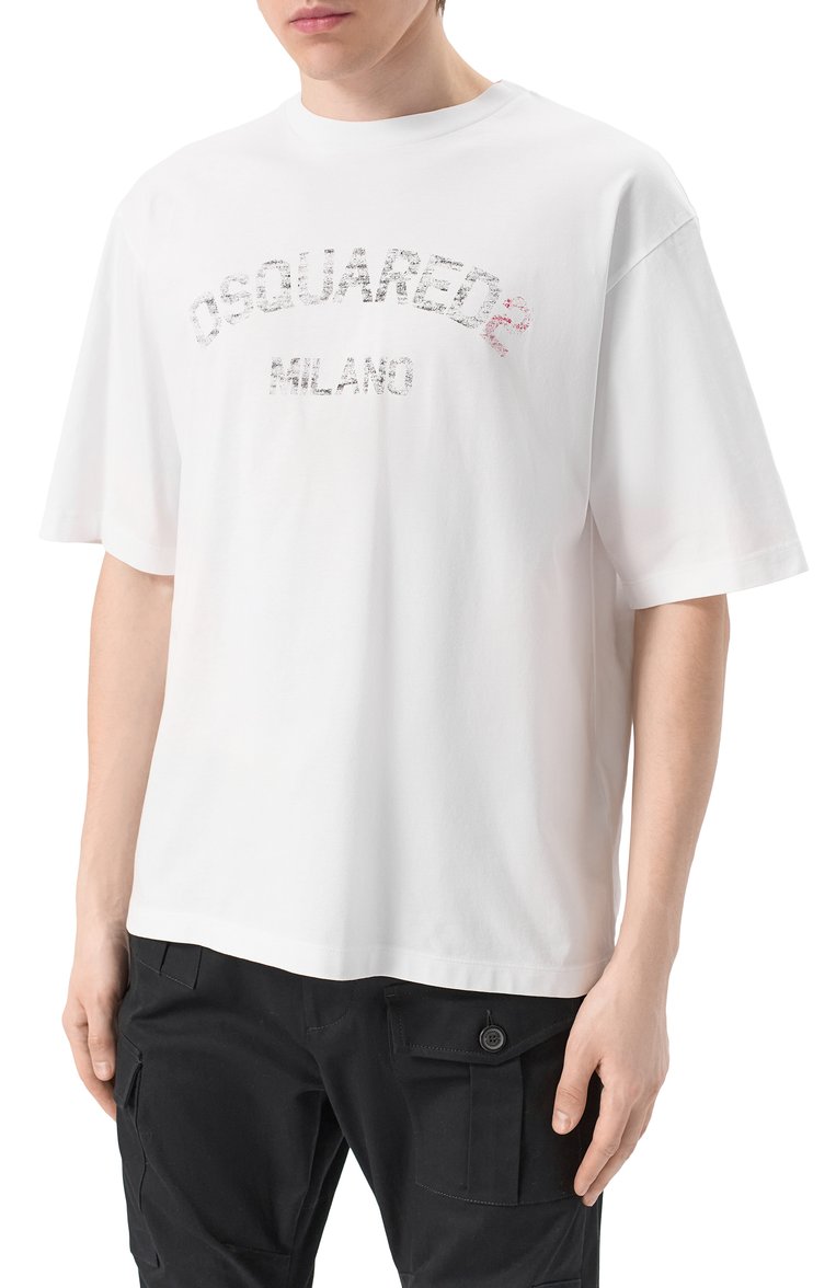 Мужская хлопковая футболка DSQUARED2 белого цвета, арт. S74GD1399/D20020 | Фото 3 (Рукава: 3/4; Длина (для топов): Стандартные; Драгоценные камни: Проставлено; Материал сплава: Проставлено; Стили: Кэжуэл; Принт: С принтом; Материал внешний: Хлопок; Мужское Кросс-КТ: Футболка-одежда; Кросс-КТ: Джерси)