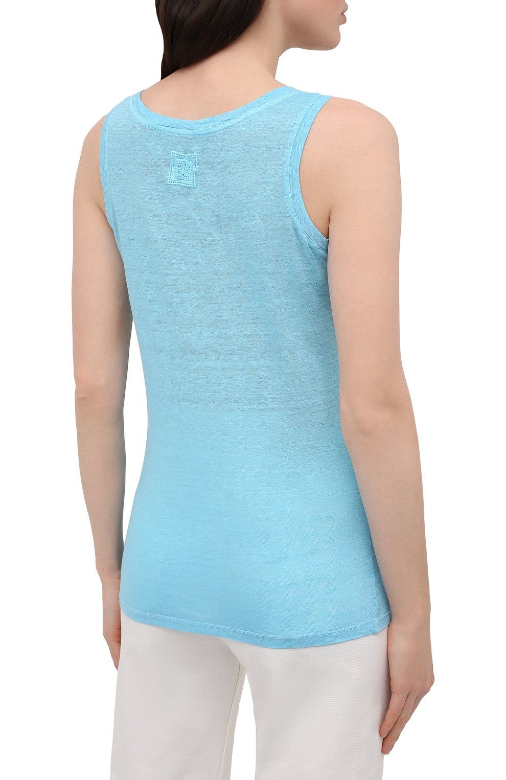 Льняная майка 120% LINO голубого цвета по цене 14650 руб., арт. T0W7753/B568/S00, фото 4 Льняная майка 120% LINO, арт. T0W7753/B568/S00, фото 4