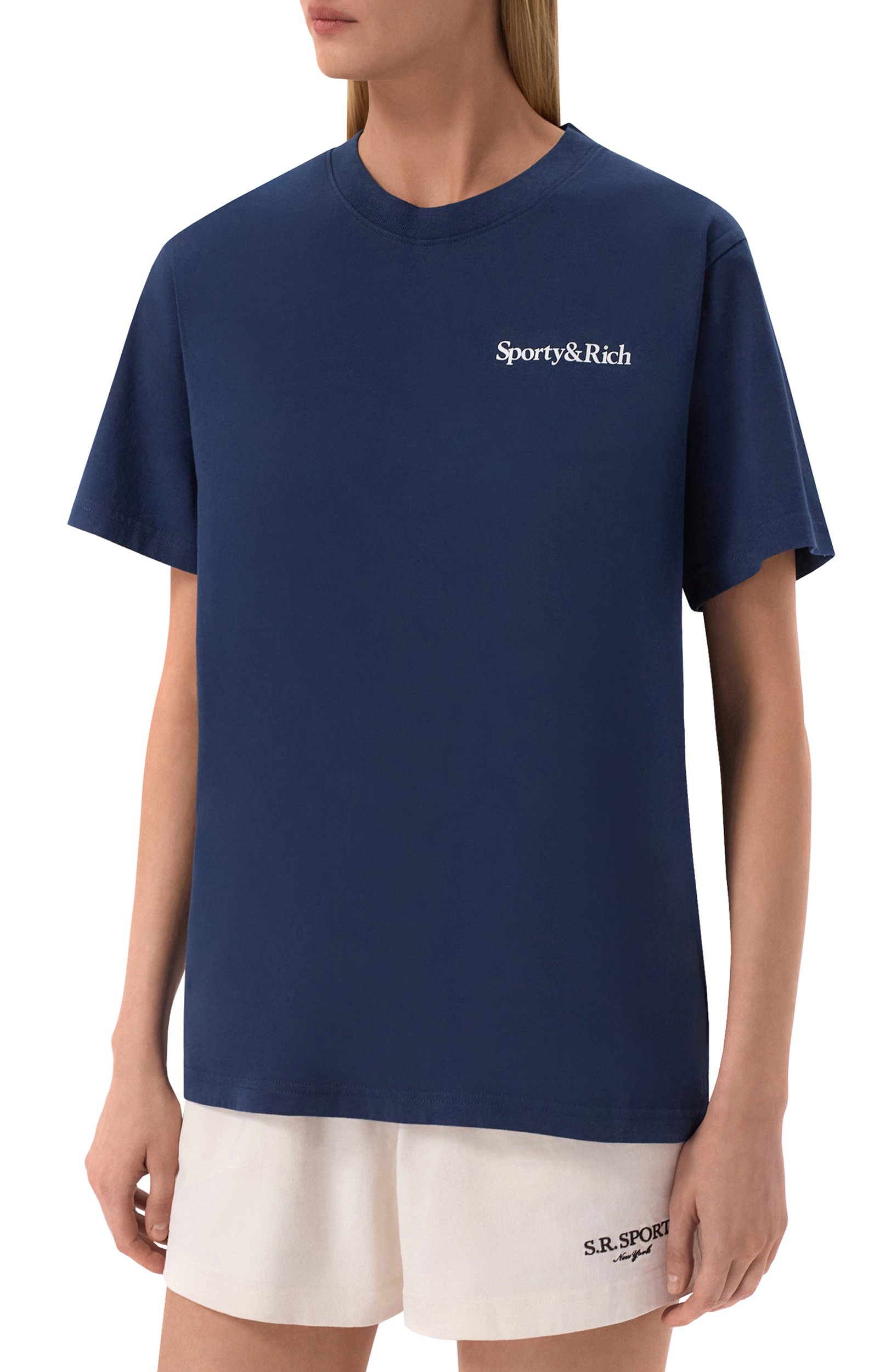 Хлопковая футболка SPORTY AND RICH синего цвета по цене 12150 руб., арт. T0119712300BL132, фото 3 Хлопковая футболка SPORTY AND RICH, арт. T0119712300BL132, фото 3